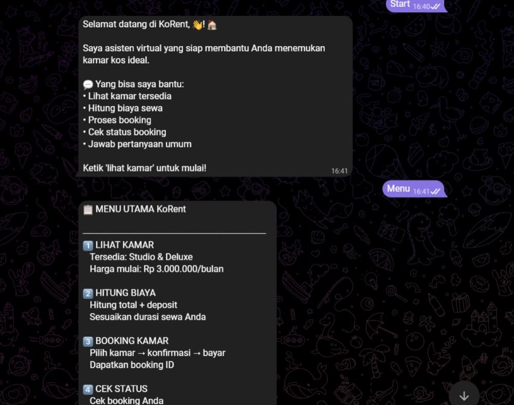 KoRent Telegram bot menu